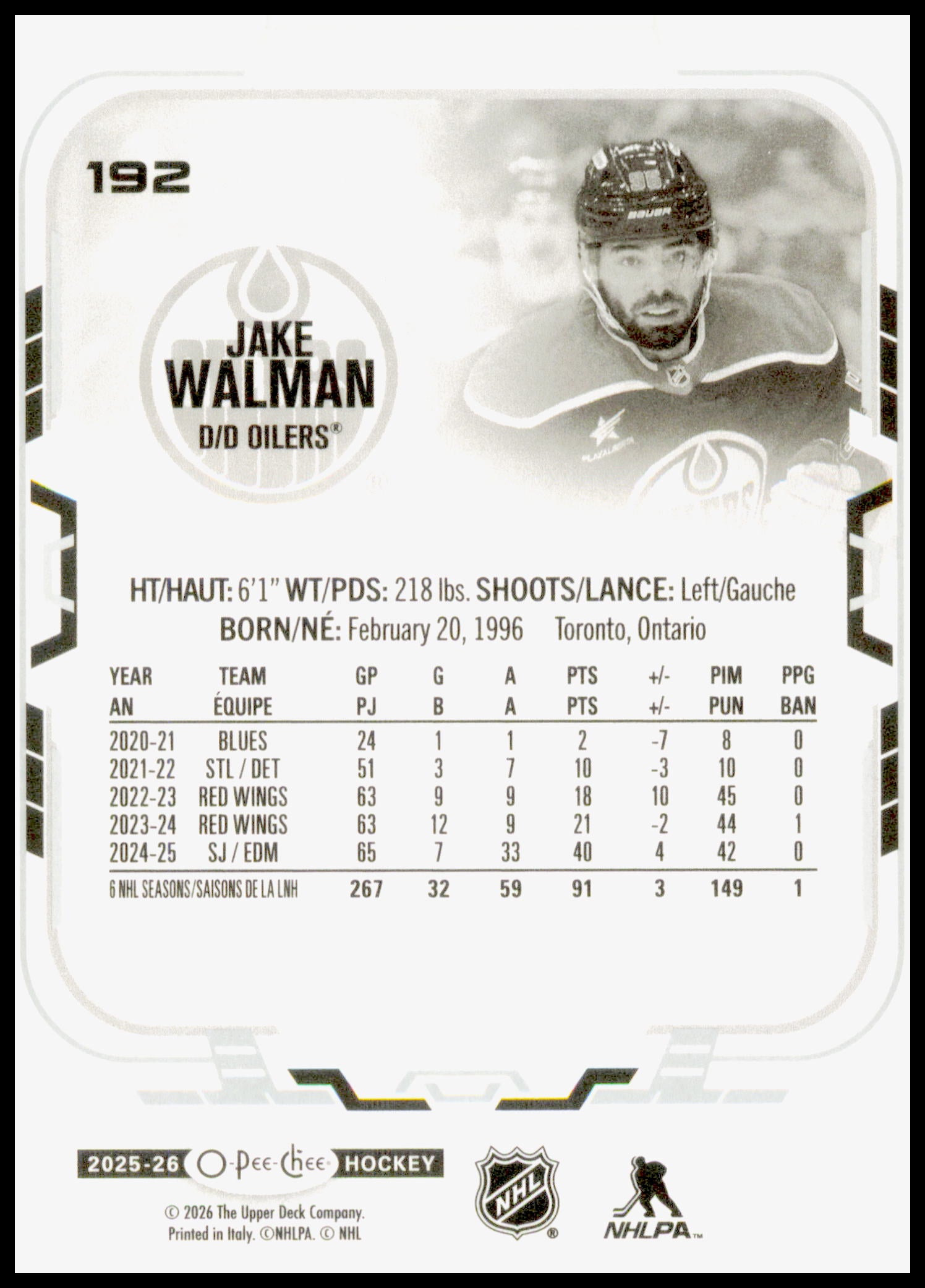 2025-26 O-Pee-Chee Jake Walman Card