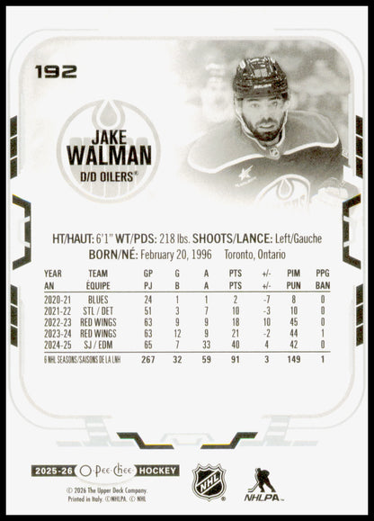 2025-26 O-Pee-Chee Jake Walman Card