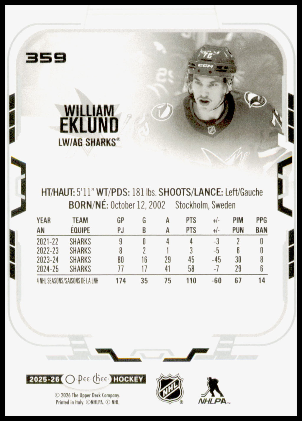 2025-26 O-Pee-Chee William Eklund Card