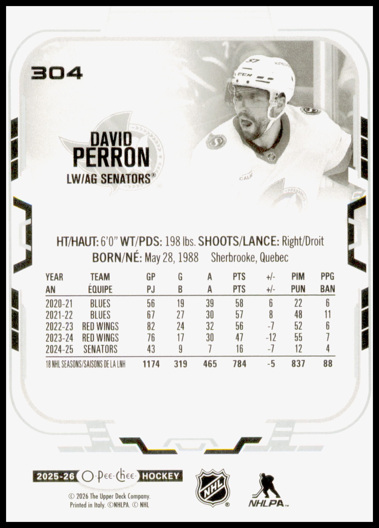 2025-26 O-Pee-Chee David Perron Card