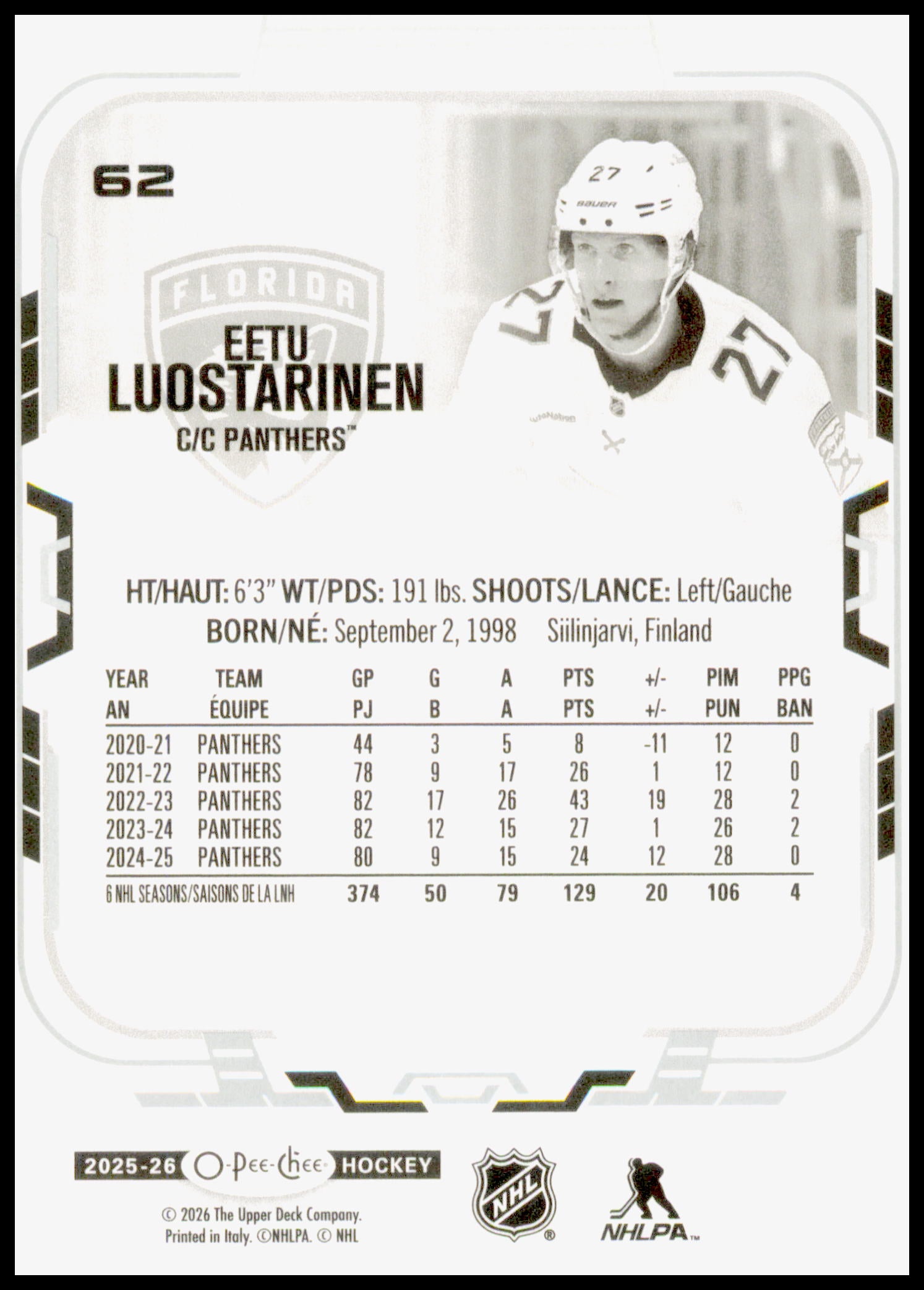 2025-26 O-Pee-Chee Eetu Luostarinen Card