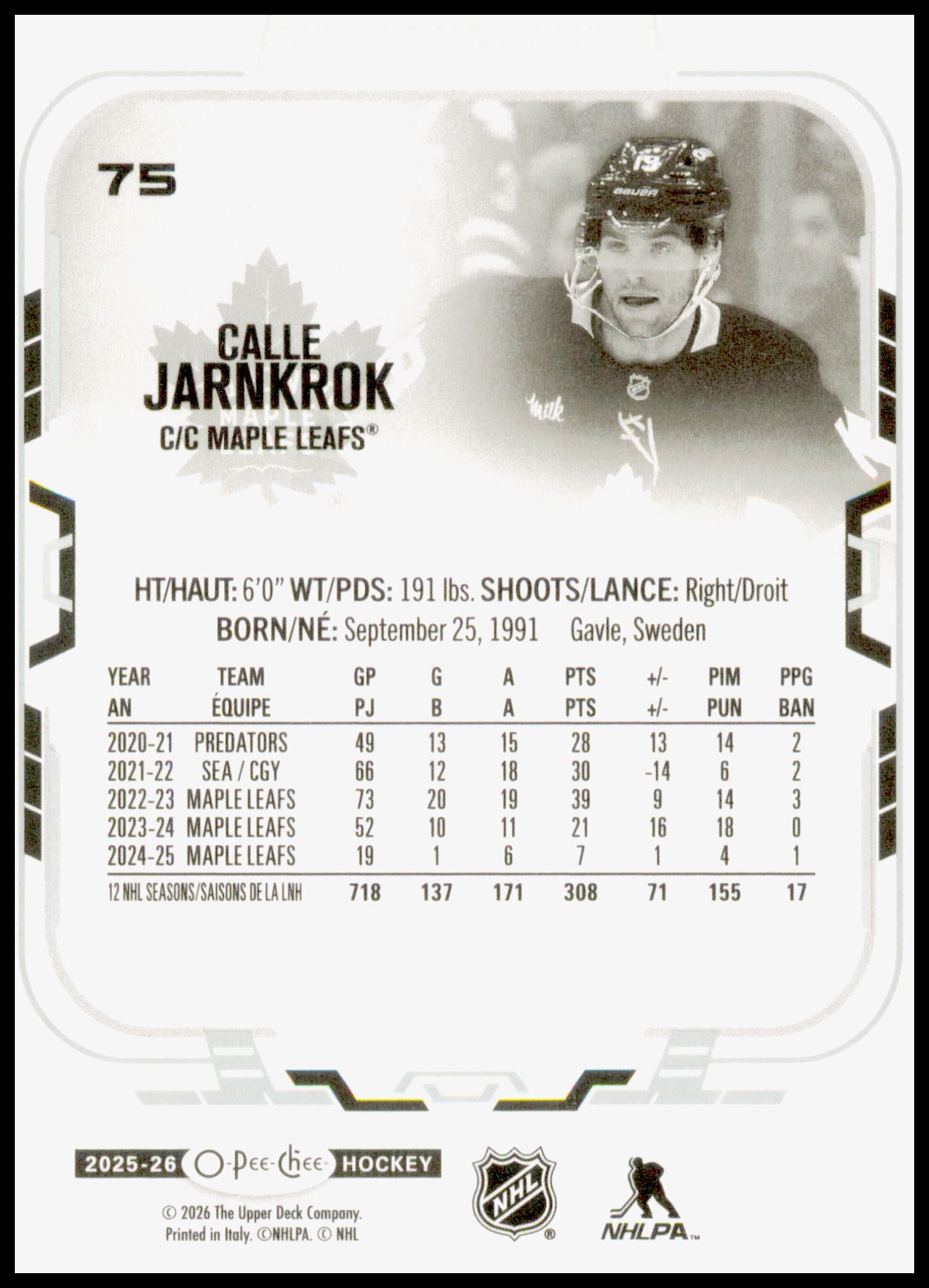 2025-26 O-Pee-Chee Calle Jarnkrok Card
