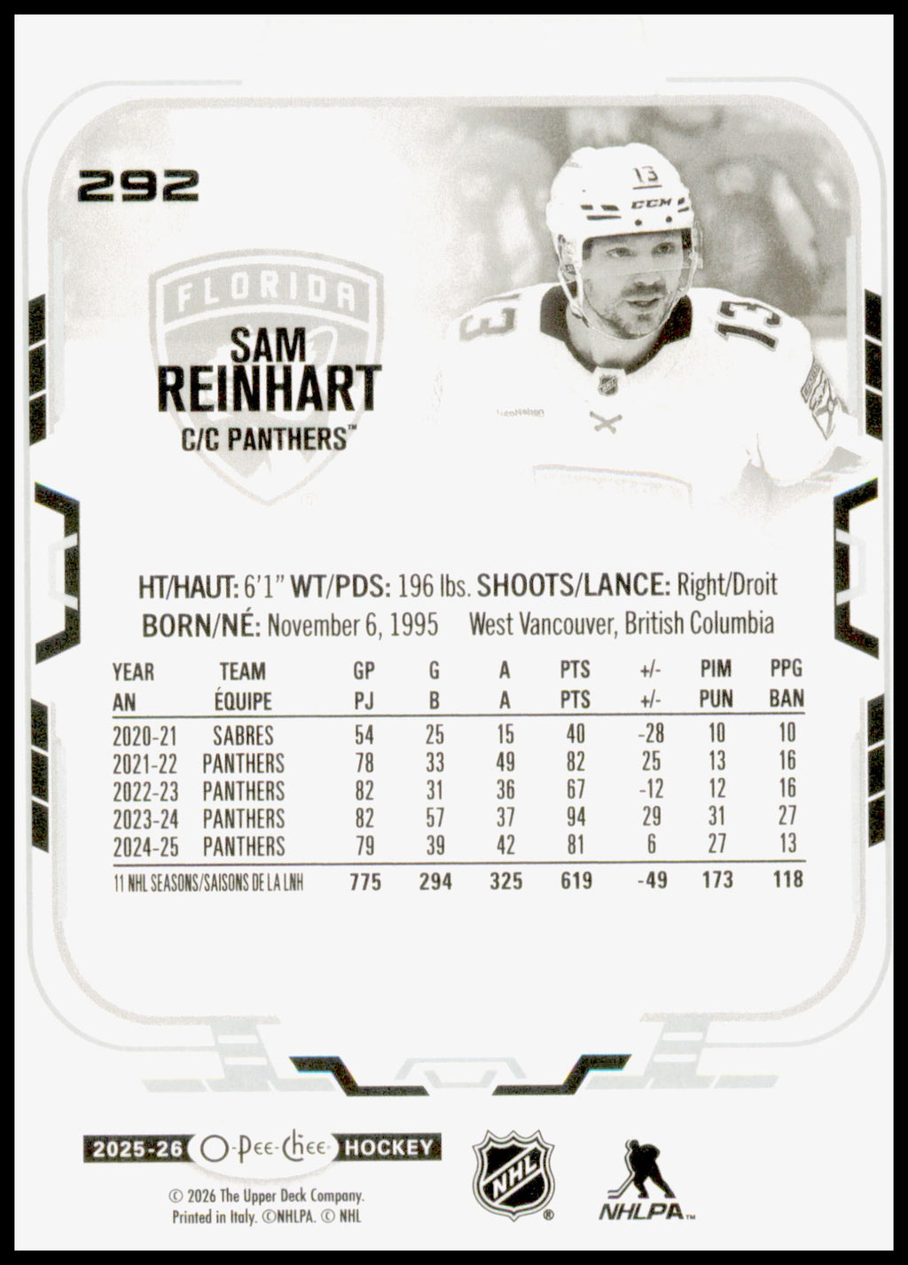 2025-26 O-Pee-Chee Sam Reinhart Card