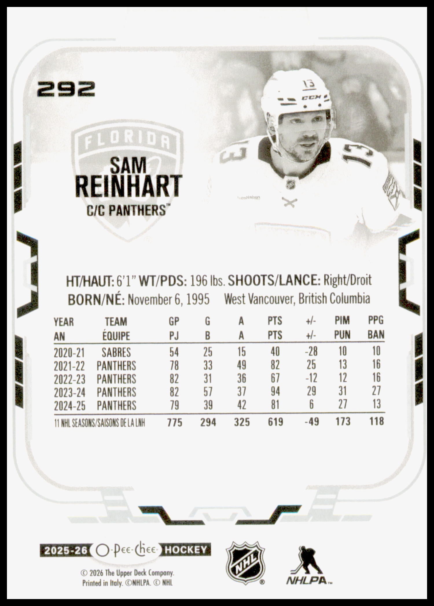 2025-26 O-Pee-Chee Sam Reinhart Card