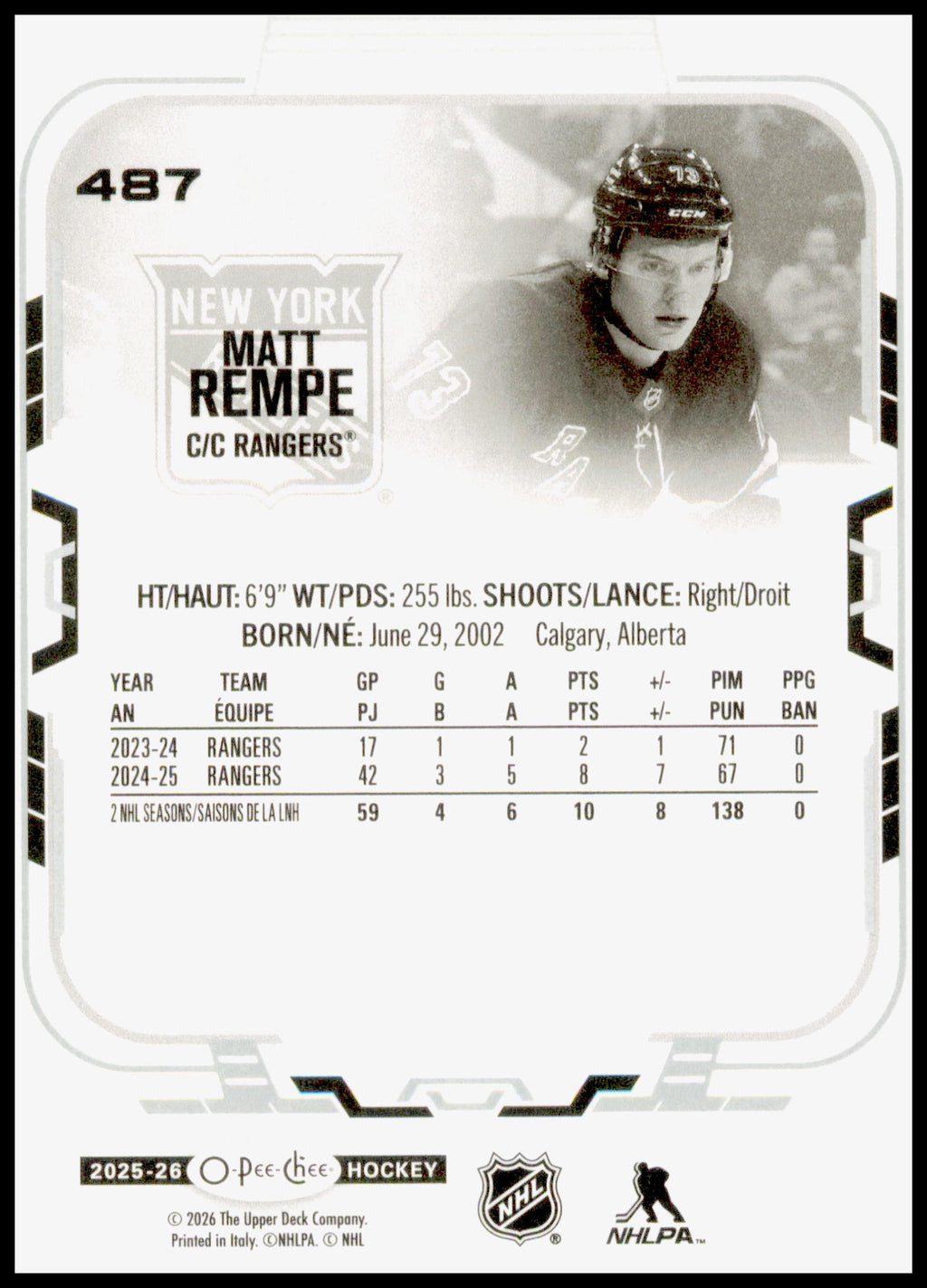 2025-26 O-Pee-Chee Matt Rempe Card
