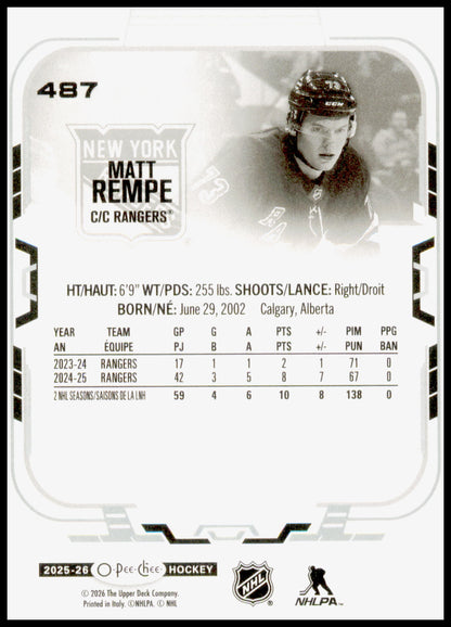 2025-26 O-Pee-Chee Matt Rempe Card
