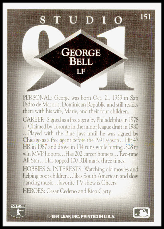 1991 Leaf Studio George Bell Card Cubs #151