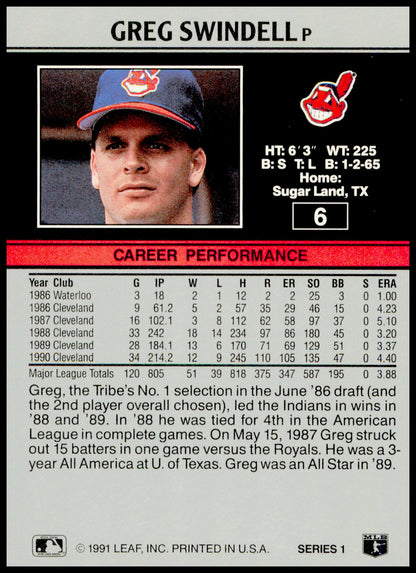 1991 Leaf Series 1 Greg Swindell Card #6
