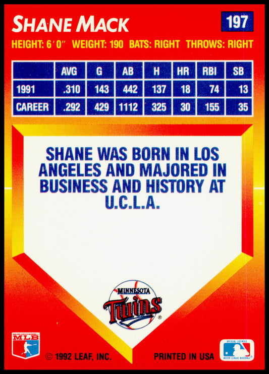1992 Triple Play Shane Mack Card Twins