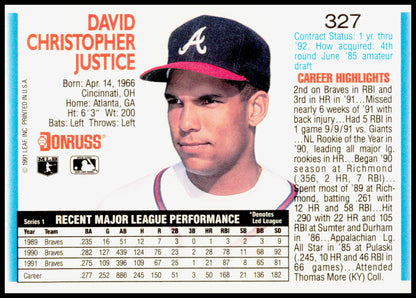 1992 Donruss Dave Justice Card