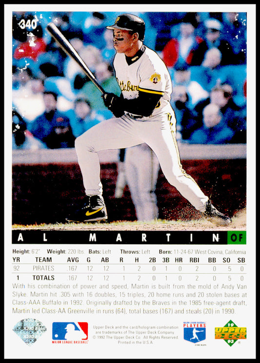 1993 Upper Deck Al Martin Card - view card back has wear or white under number