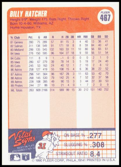 1990 Fleer Billy Hatcher Card