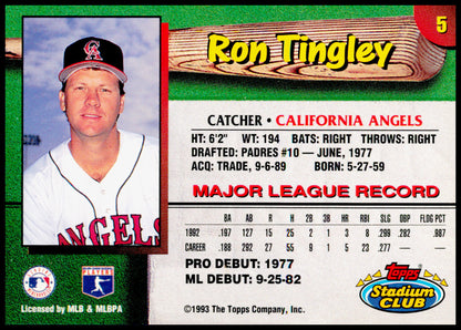 1993 Stadium Club California Angels Ron Tingley Card - wear on edges