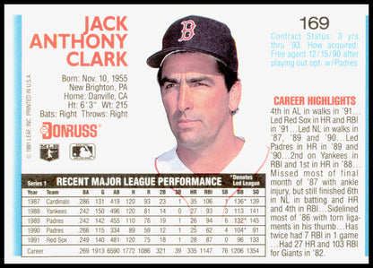 1992 Donruss Jack Clark Card Boston Red Sox