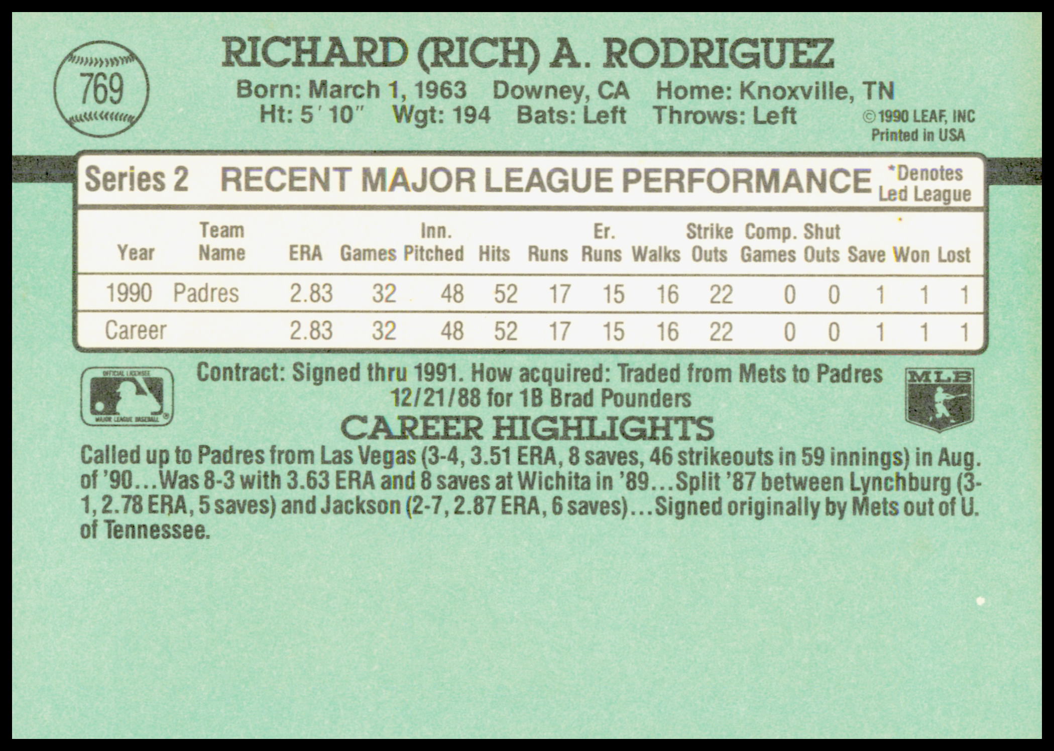 1991 Donruss Rich Rodriguez Card Aging on edges