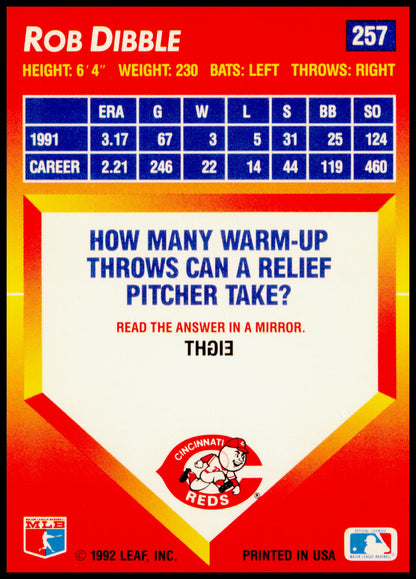 1992 Triple Play Rob Dibble Card Cincinnati Reds