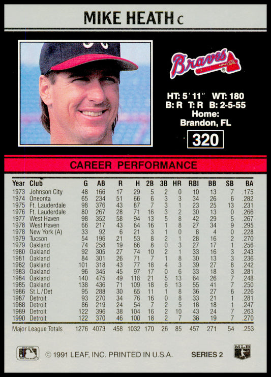 1991 Leaf Mike Heath Card Atlanta Braves