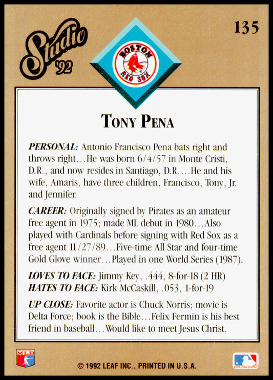 1992 Studio Tony Pena Card Boston Red Sox