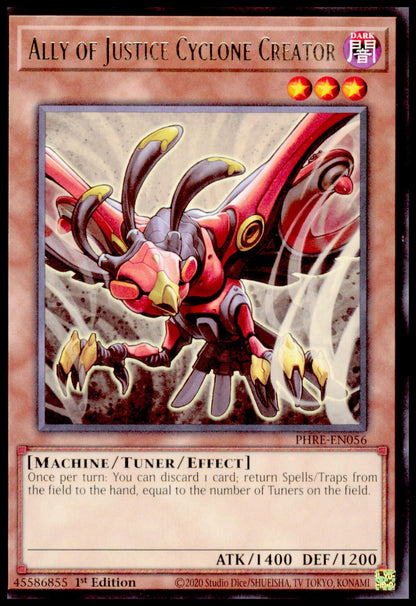 2020 Yu-Gi-Oh! Ally of Justice Cyclone Creator PHRE-EN056 Rare 1st Edition