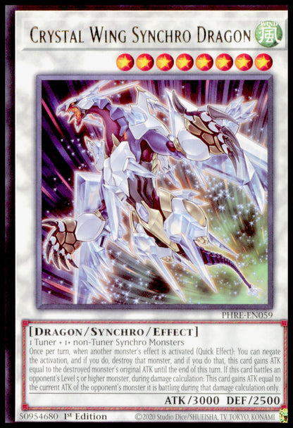 Yu-Gi-Oh Crystal Wing Synchro Dragon PHRE-EN059 Rare 1st Ed 2020 PHRE Konami