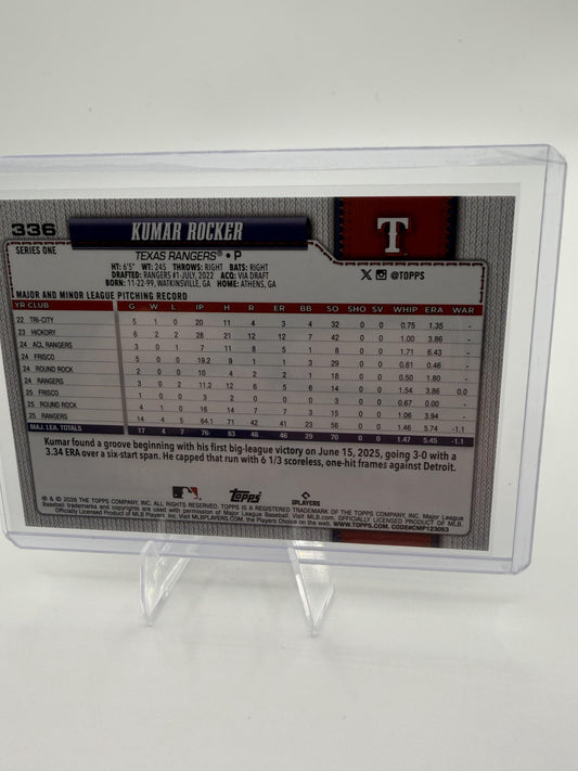 2026 Topps Series 1 Kumar Rocker Card #336 Texas Rangers Future Stars