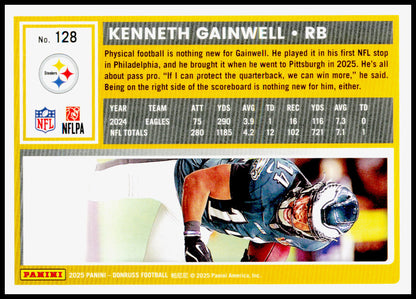 2025 Panini Donruss Kenneth Gainwell Card #128 Steelers Press Proof Blue