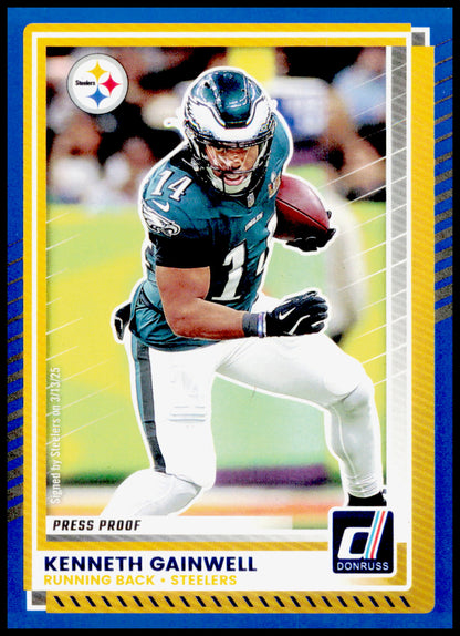 2025 Panini Donruss Kenneth Gainwell Card #128 Steelers Press Proof Blue