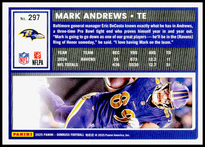 2025 Panini Donruss Mark Andrews Card #297 Ravens Press Proof Blue