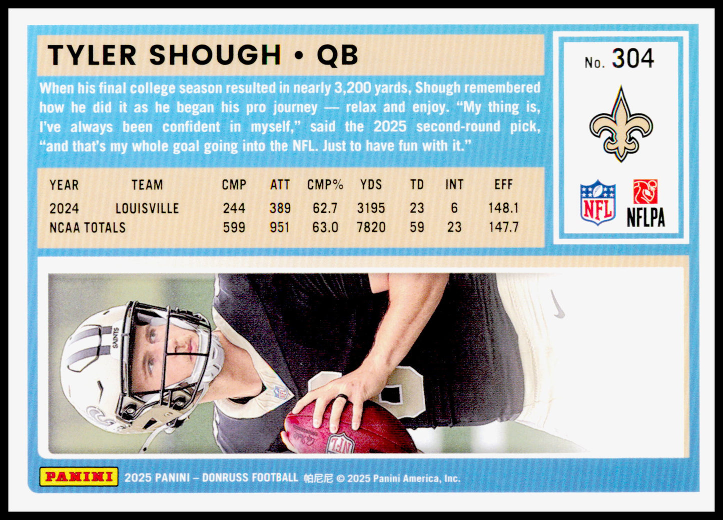 2025 Donruss Tyler Shough Ratied Rookie Card