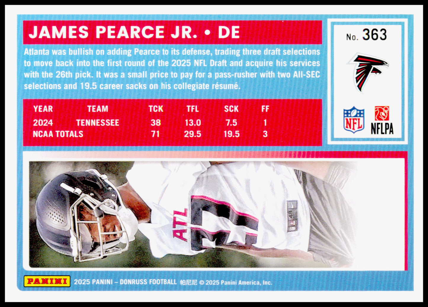 2025 Panini Donruss James Pearce Jr. #363 Falcons Rated Rookie RC Card