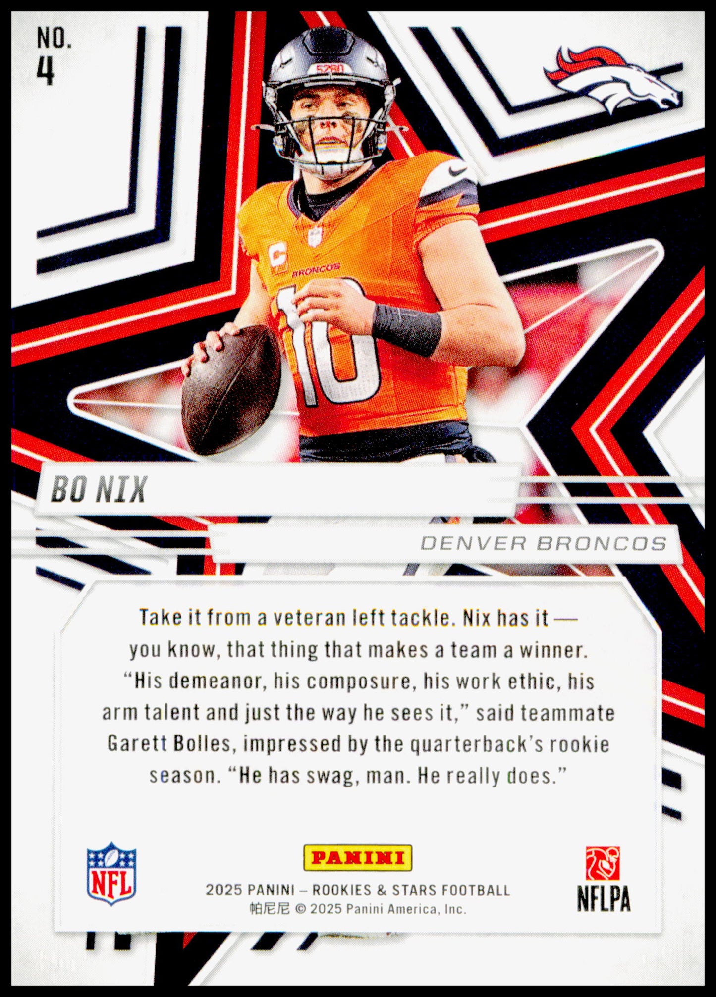 2025 Panini Rookies & Stars Bo Nix Card Denver Broncos #4