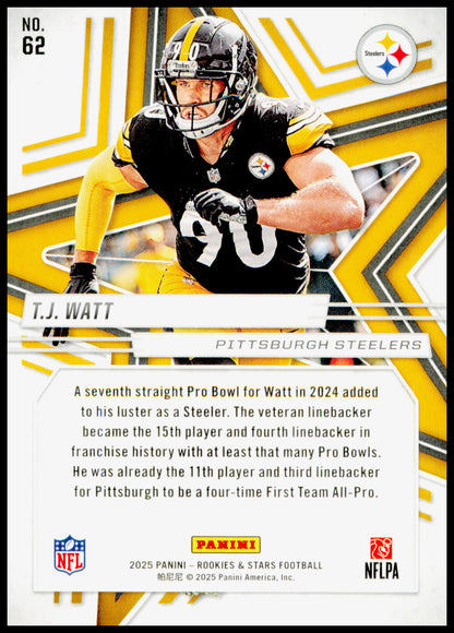 2025 Panini Rookies & Stars T.J. Watt Card Pittsburgh Steelers #62