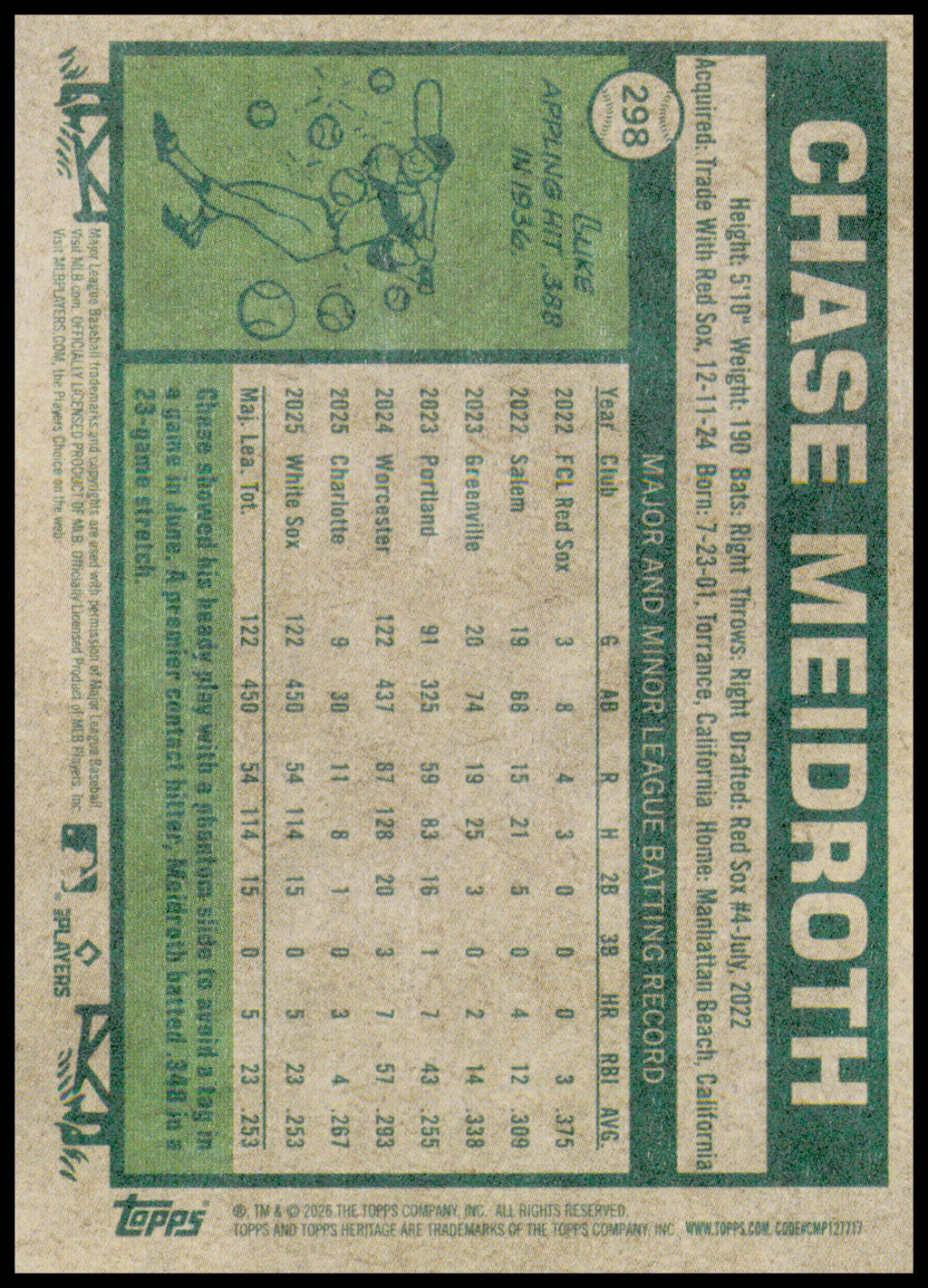 2026 Topps Heritage Chase Meidroth Card