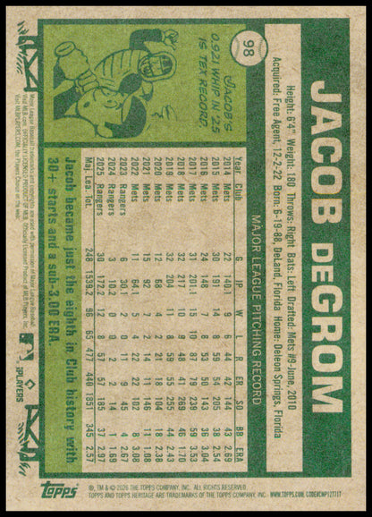 2026 Topps Heritage Jacob deGrom Card