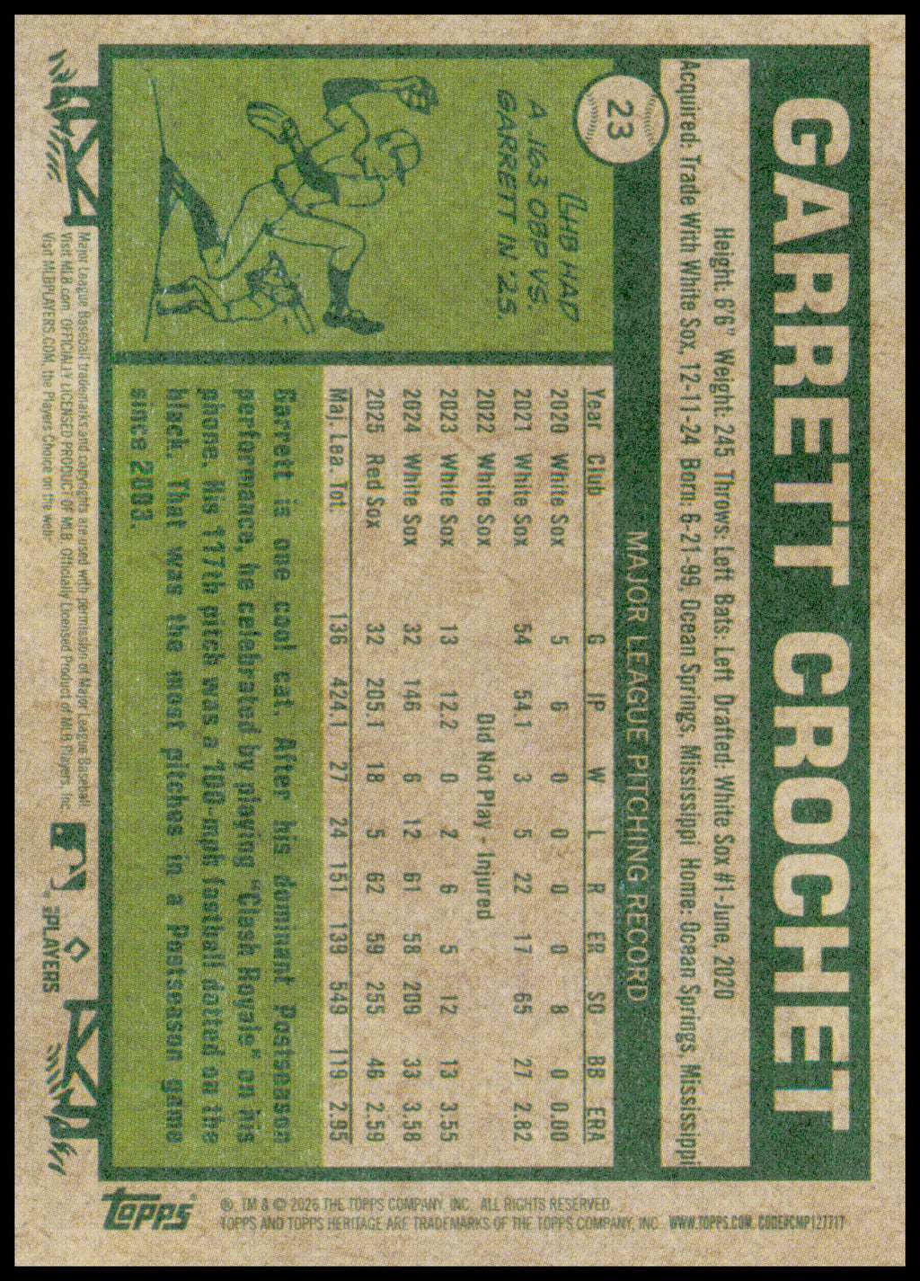 2026 Topps Heritage Garrett Crochet Card