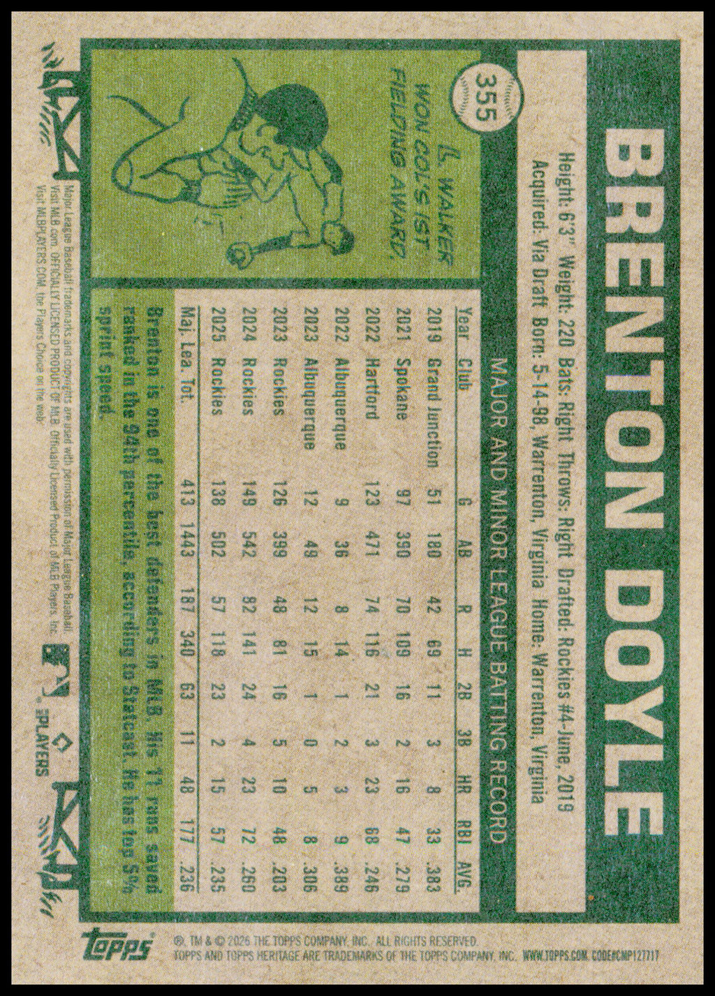 2026 Topps Heritage Brenton Doyle Card