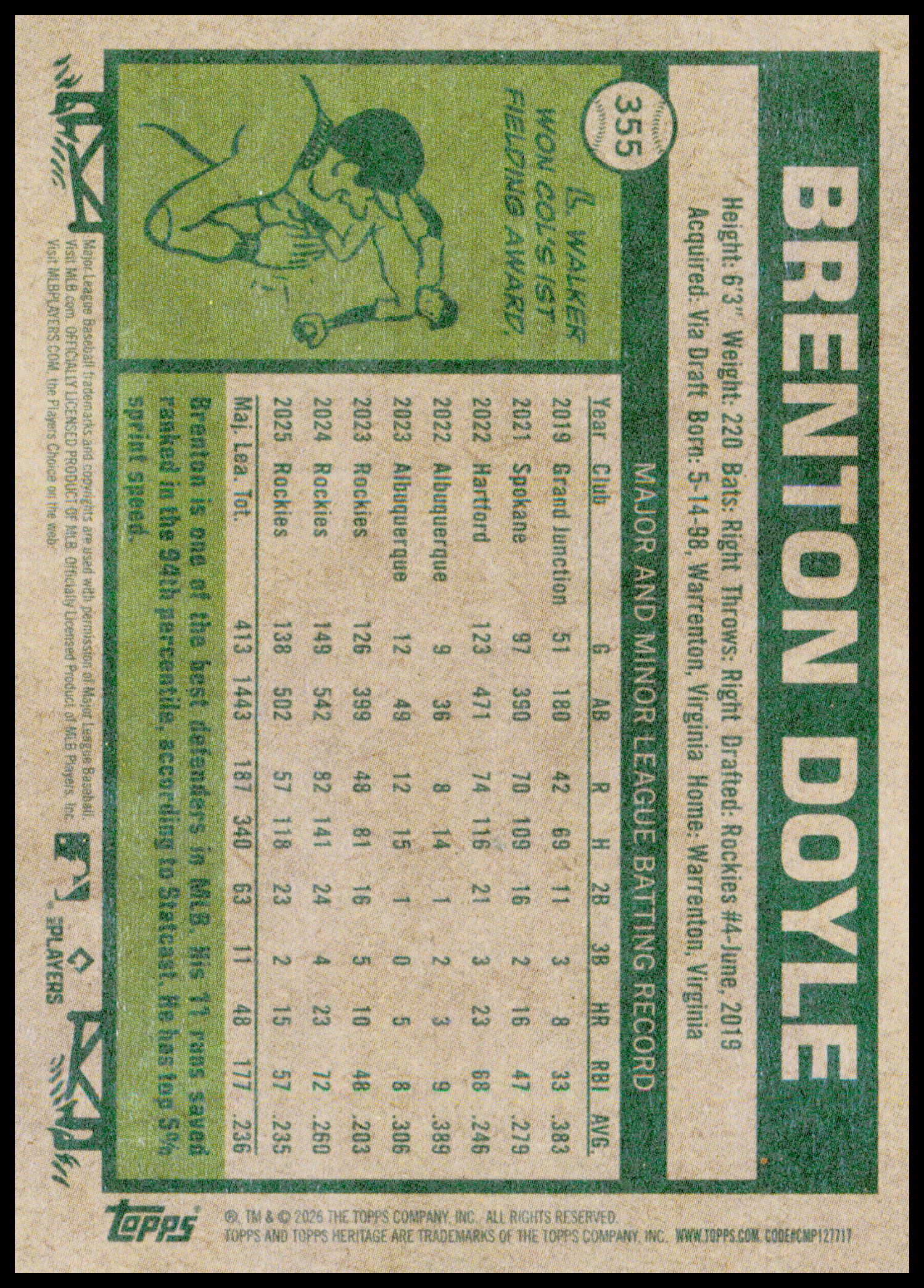 2026 Topps Heritage Brenton Doyle Card