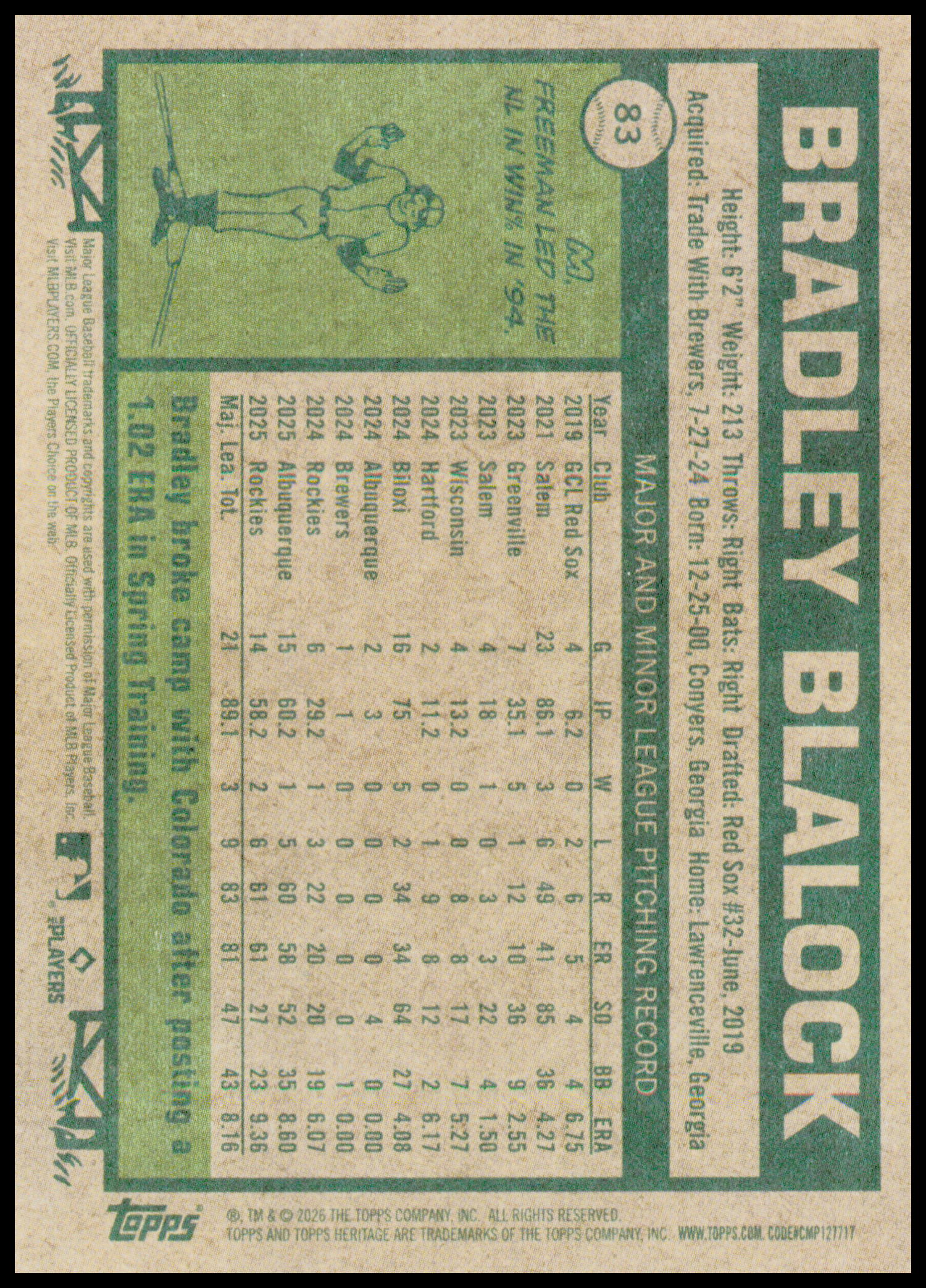 2026 Topps Heritage Bradley Blalock Card