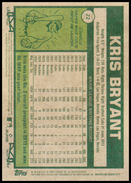 2026 Topps Heritage Kris Bryant Card