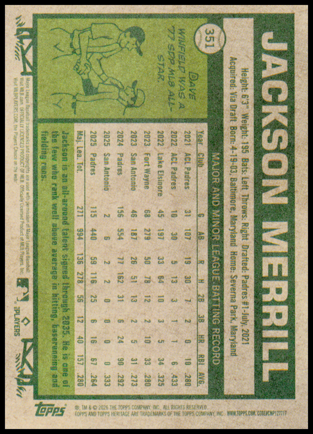 2026 Topps Heritage Jackson Merrill Card