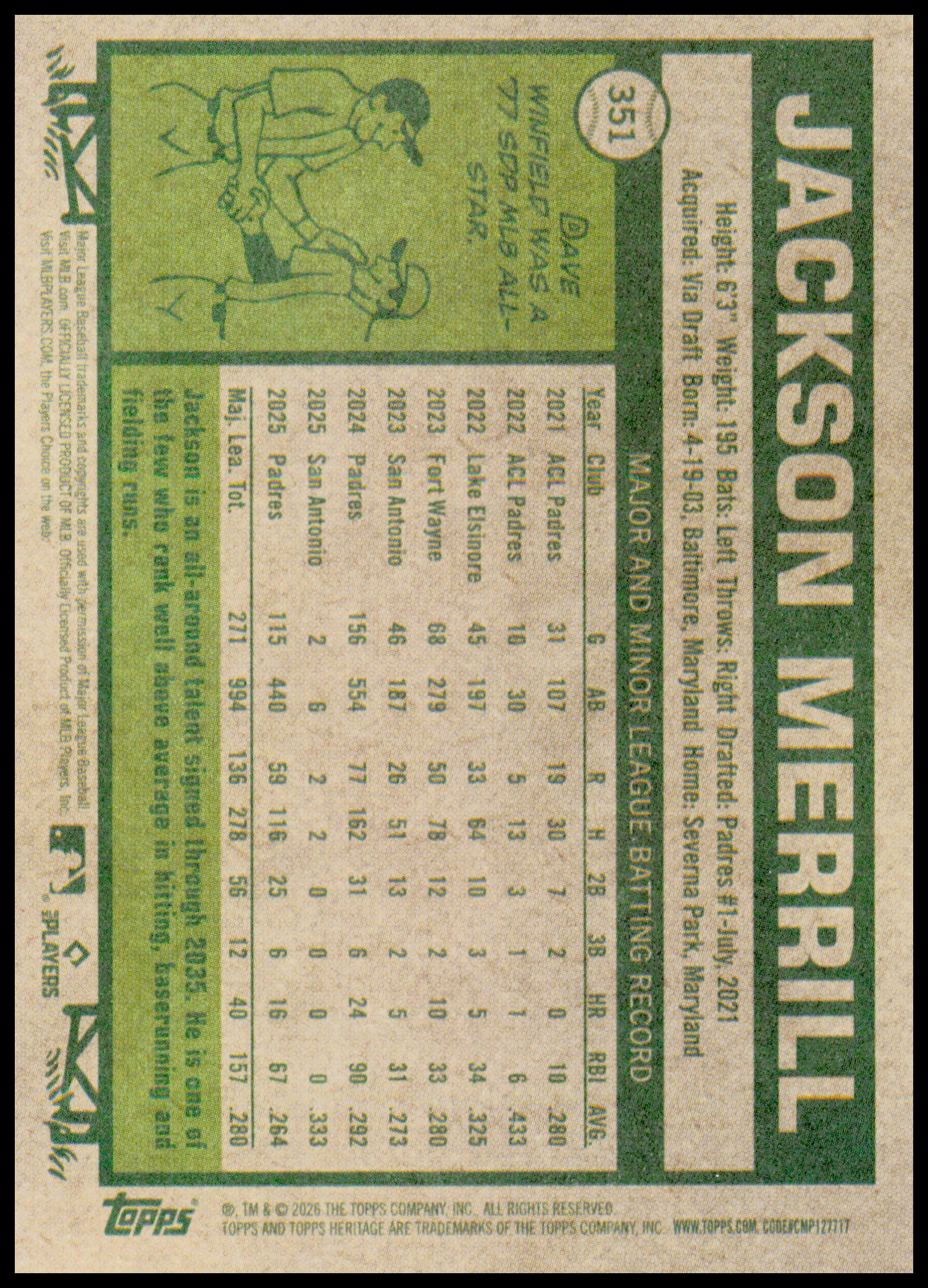 2026 Topps Heritage Jackson Merrill Card