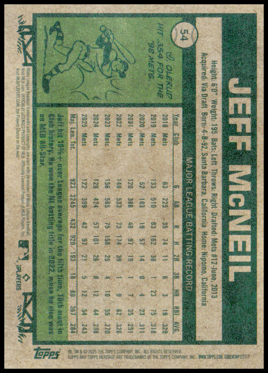 2026 Topps Heritage Jeff McNeil Card New York Mets #54