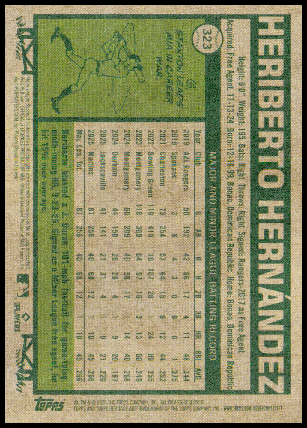 2026 Topps Heritage Heriberto Hernández Rookie Card