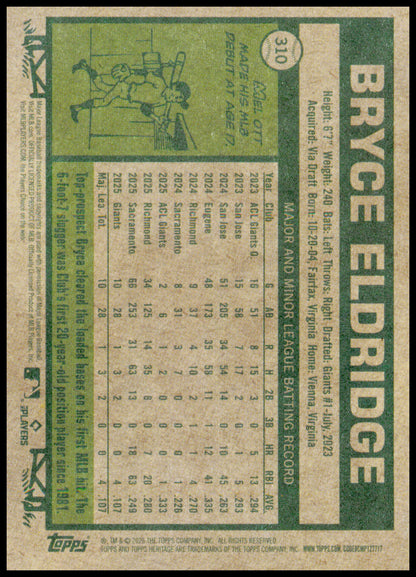 2026 Topps Heritage Bryce Eldridge Card RC RC