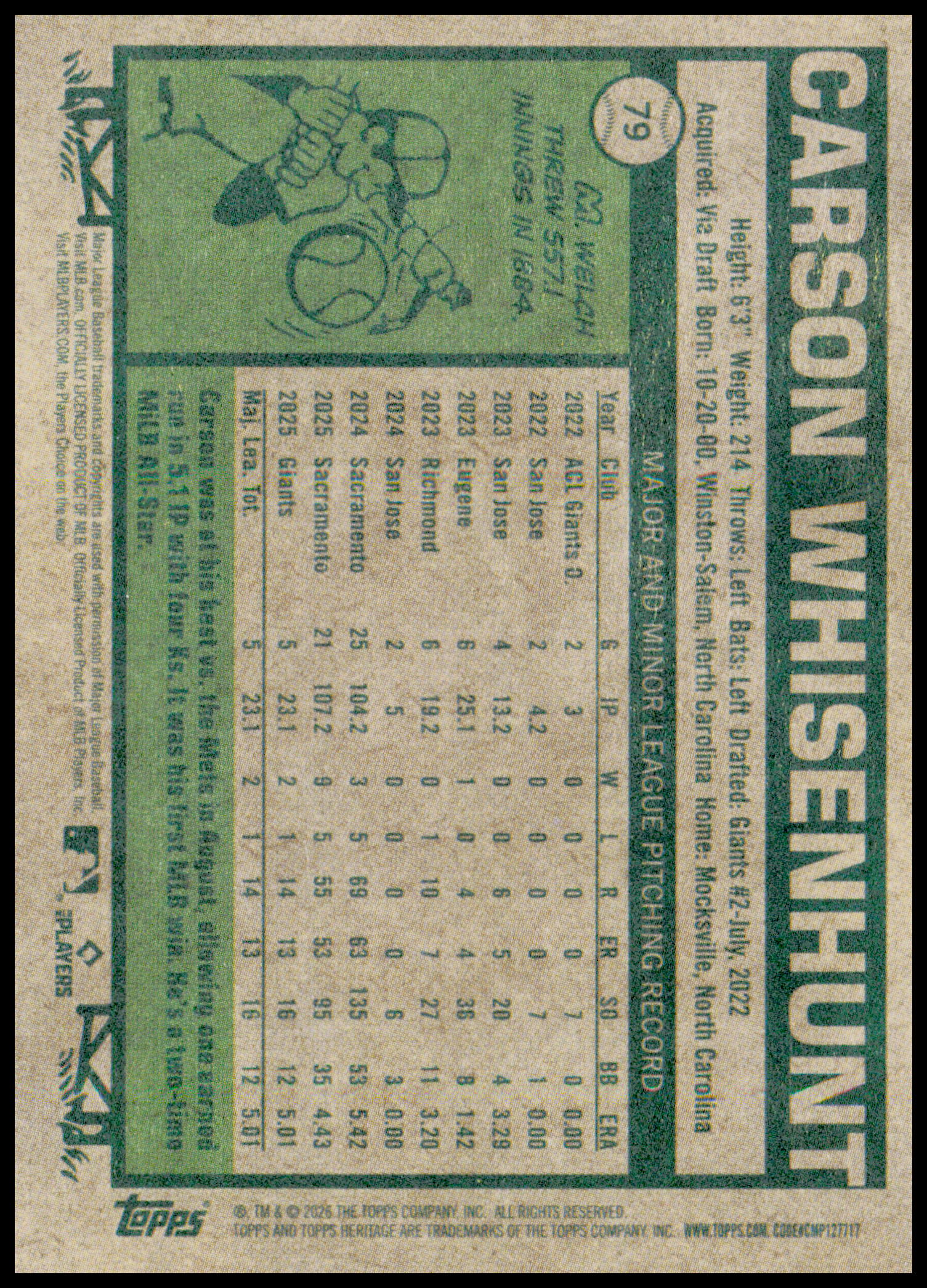 2026 Topps Heritage Carson Whisenhunt Card RC RC