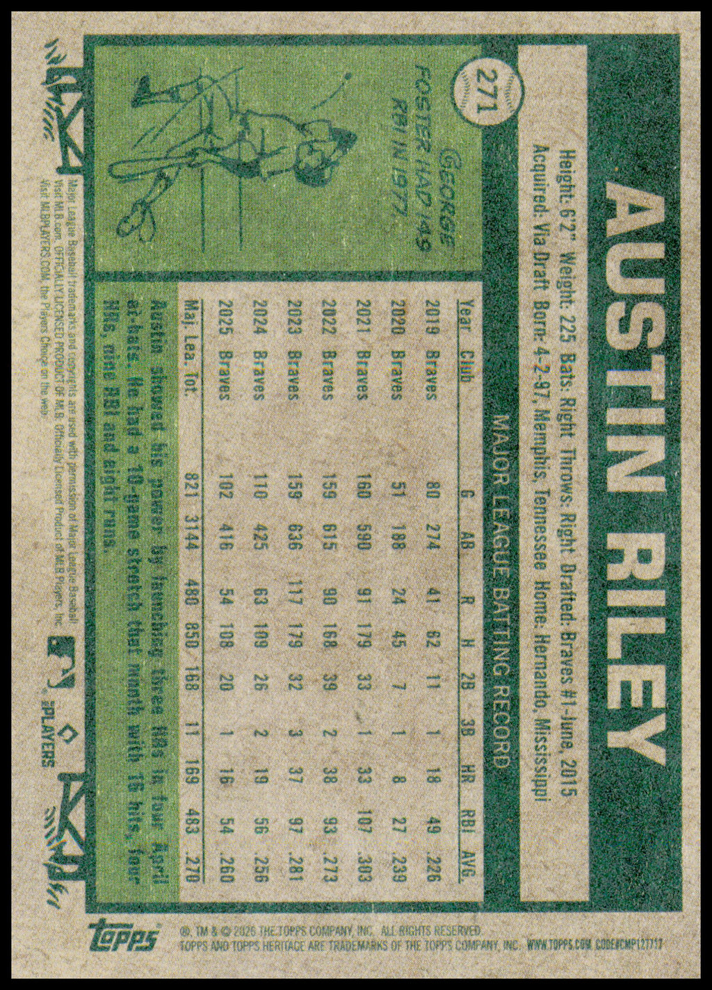 2026 Topps Heritage Austin Riley Card