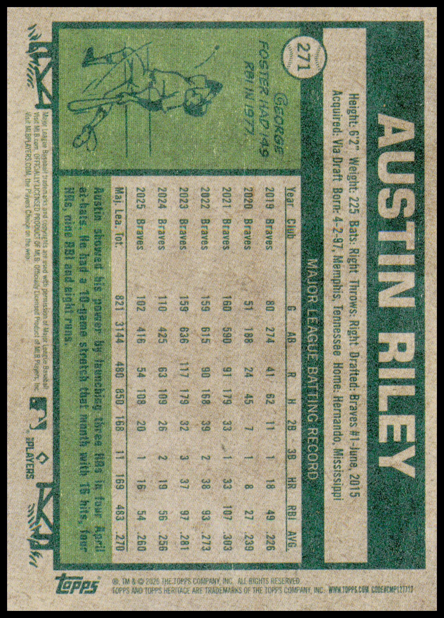 2026 Topps Heritage Austin Riley Card