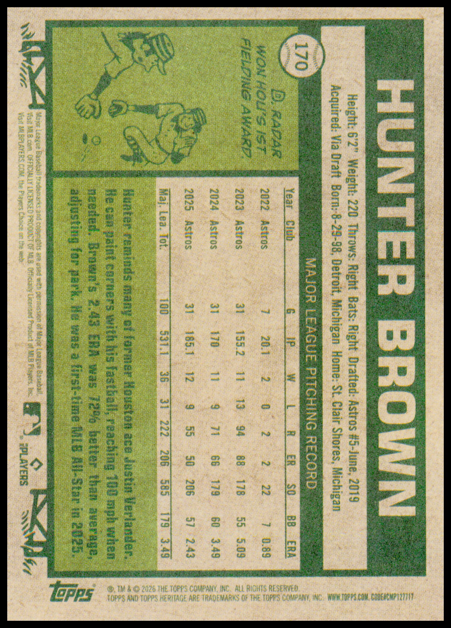2026 Topps Heritage Hunter Brown Card