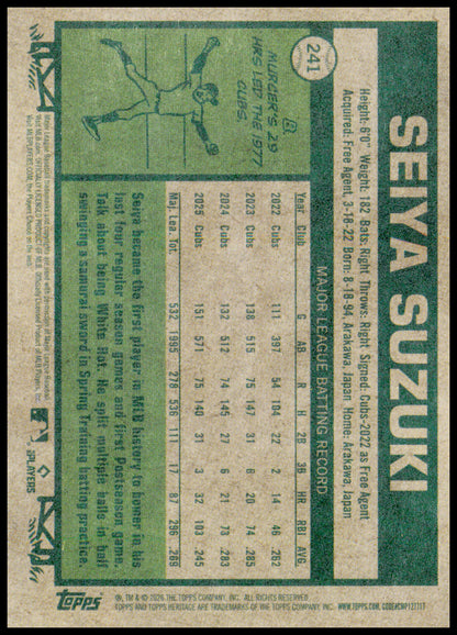 2026 Topps Heritage Seiya Suzuki Card