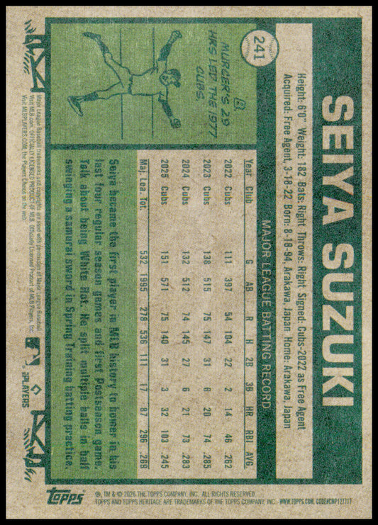 2026 Topps Heritage Seiya Suzuki Card